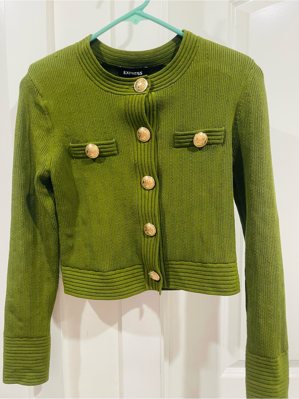 Express Olive Green Ribbed Button Front Blazer